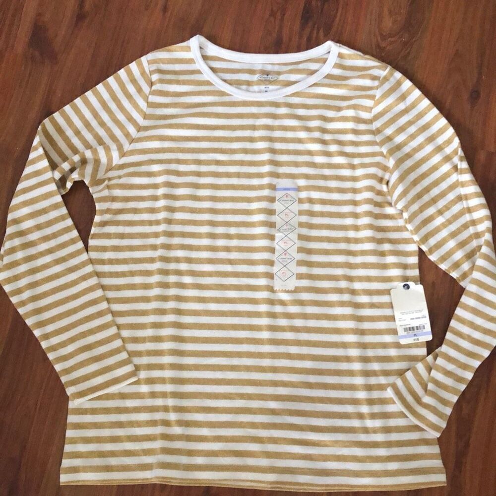 NWT St. John’s Bay golden cream lyrics thread, long sleeve T-shirt striped. Size